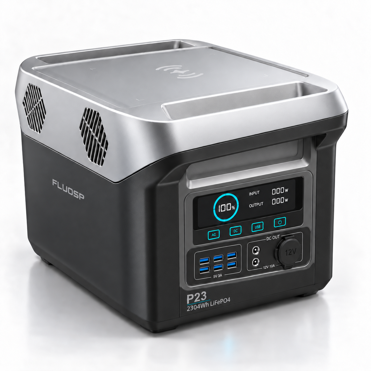 FLUOSP P23 portable power station left three-quarter view